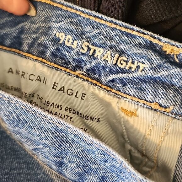 American Eagle 14 Long 90s Straight Distressed Blue Jeans - Picture 10 of 10